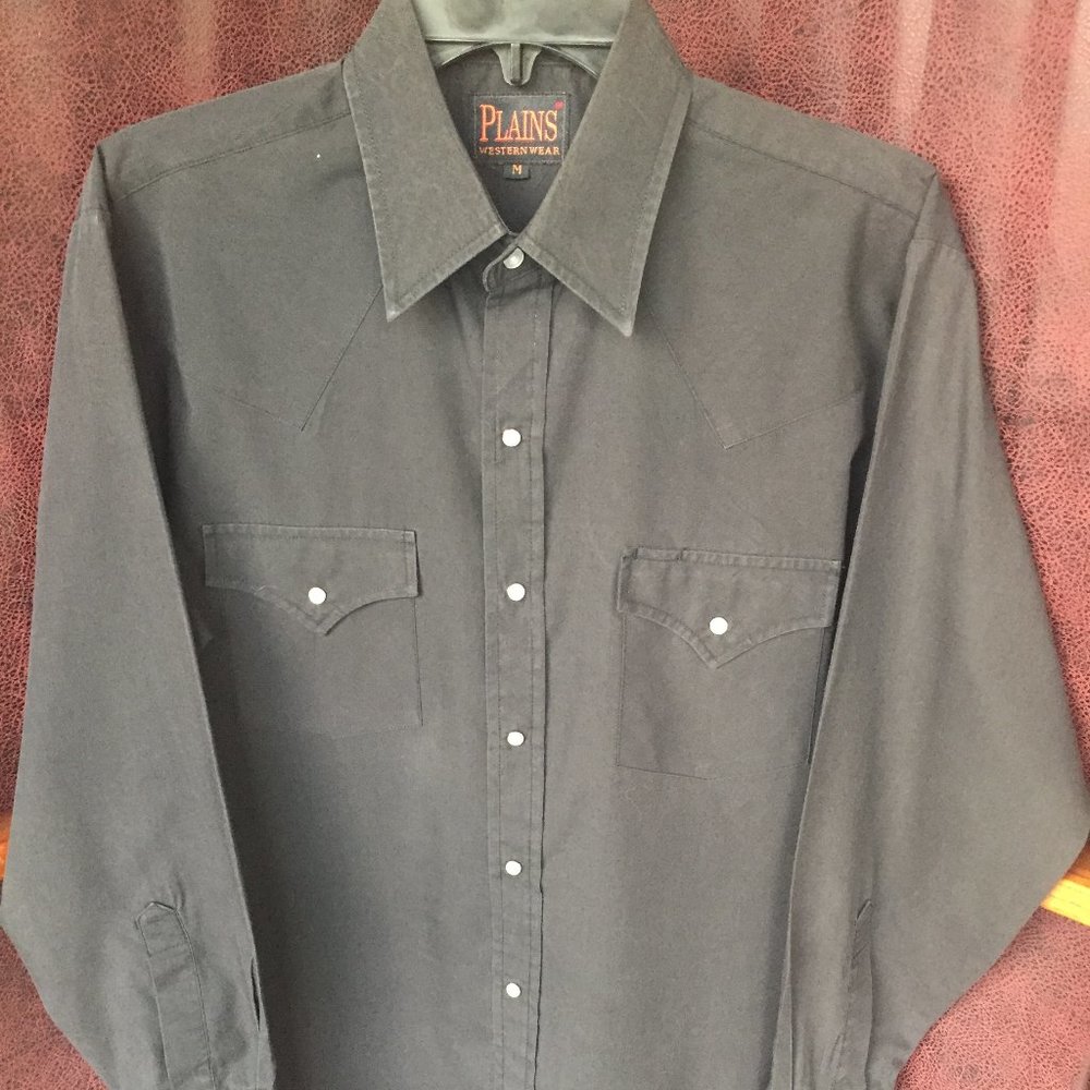 Plains Black pearl snap Rockabilly shirt M